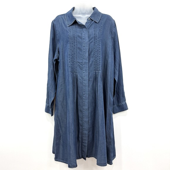 Soft Surroundings Shirt Dress Womens 1X Chambray NWT Country Western Capsule - Picture 1 of 14